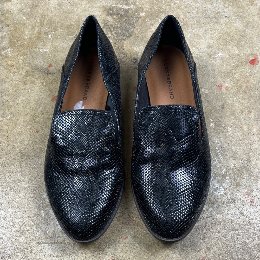 Lucky Brand Elafina Black leather snake printSlip-On Loafers
Size: 7.5
